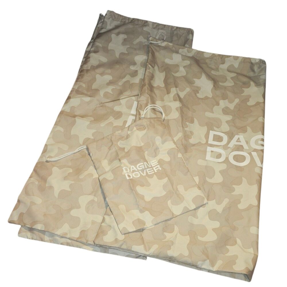 DAGNE DOVER 3pc SML Tan White Camo Draw String Logo Dust Laundry Drawstring Bags